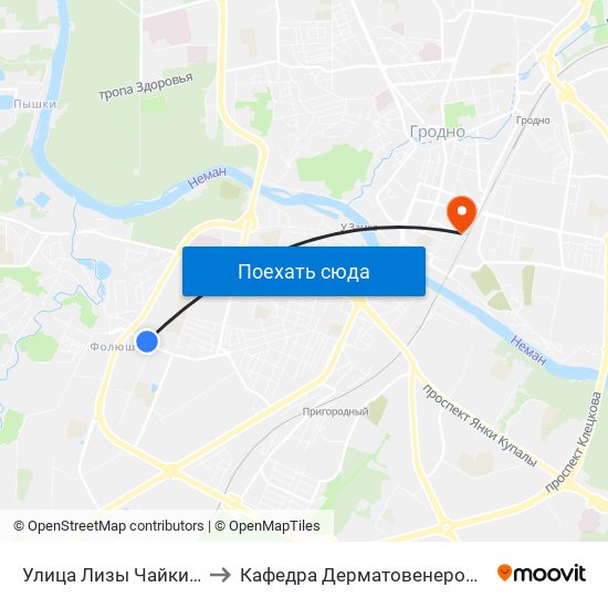 Улица Лизы Чайкиной to Кафедра Дерматовенерологии map