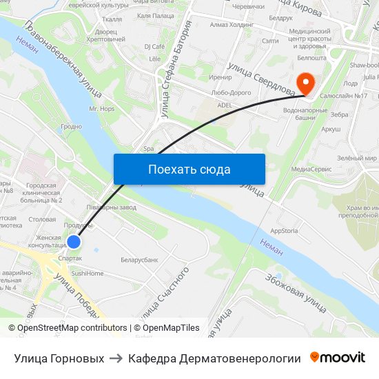 Улица Горновых to Кафедра Дерматовенерологии map