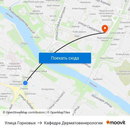 Улица Горновых to Кафедра Дерматовенерологии map