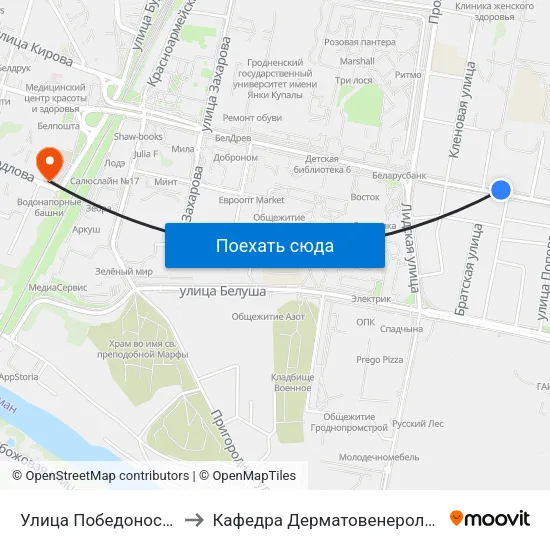 Улица Победоносная to Кафедра Дерматовенерологии map