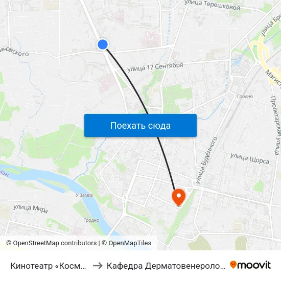 Кинотеатр «Космос» to Кафедра Дерматовенерологии map