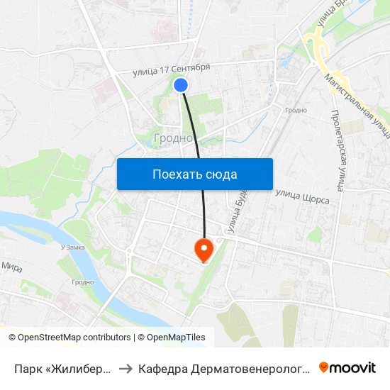 Парк «Жилибера» to Кафедра Дерматовенерологии map