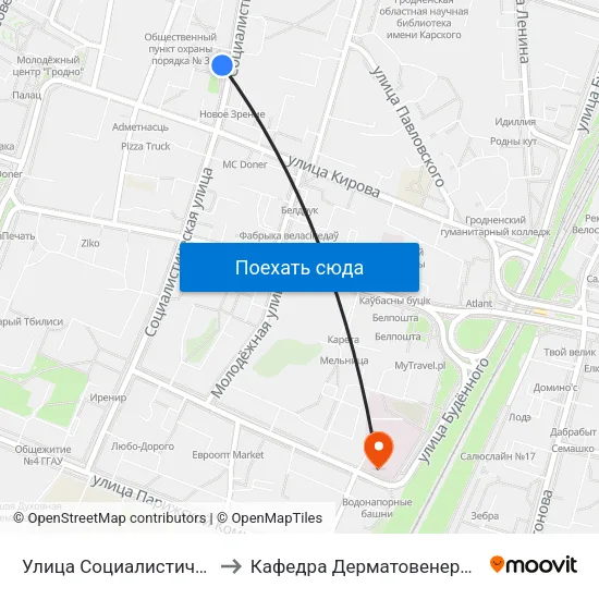 Улица Социалистическая to Кафедра Дерматовенерологии map