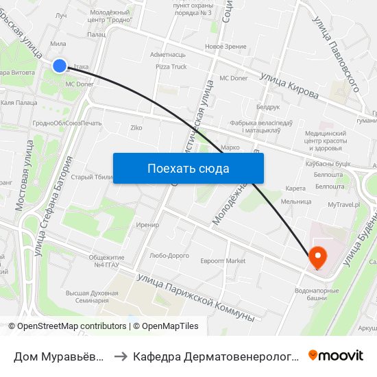 Дом Муравьёвых to Кафедра Дерматовенерологии map