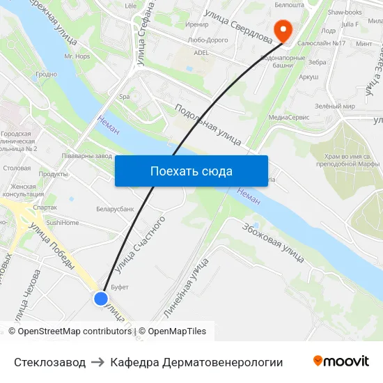 Стеклозавод to Кафедра Дерматовенерологии map
