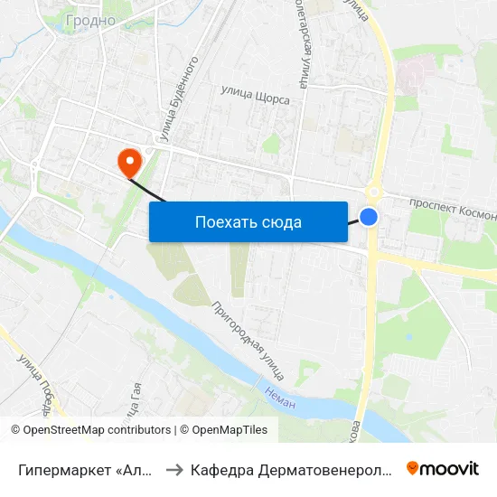 Гипермаркет «Алми» to Кафедра Дерматовенерологии map