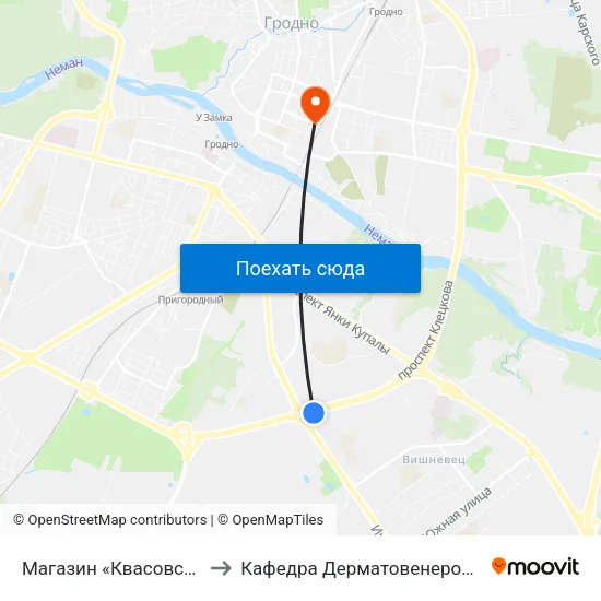 Магазин «Квасовский» to Кафедра Дерматовенерологии map