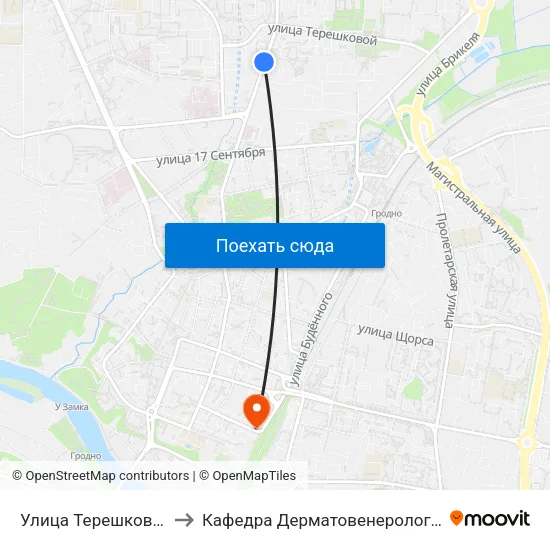 Улица Терешковой to Кафедра Дерматовенерологии map