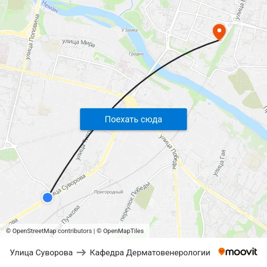 Улица Суворова to Кафедра Дерматовенерологии map