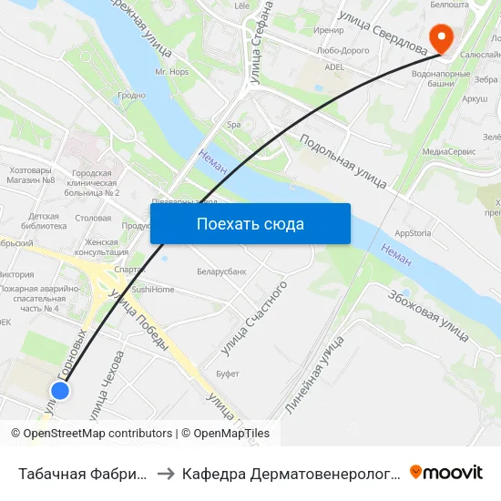 Табачная Фабрика to Кафедра Дерматовенерологии map