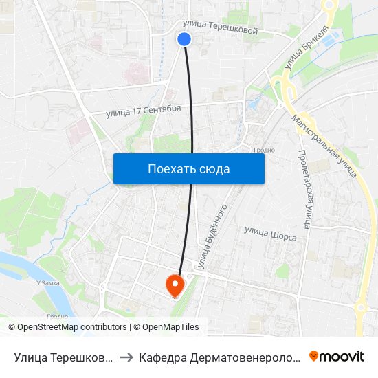 Улица Терешковой to Кафедра Дерматовенерологии map