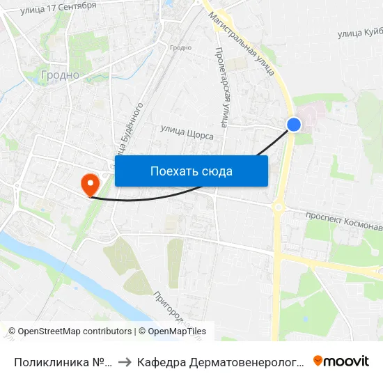Поликлиника № 5 to Кафедра Дерматовенерологии map