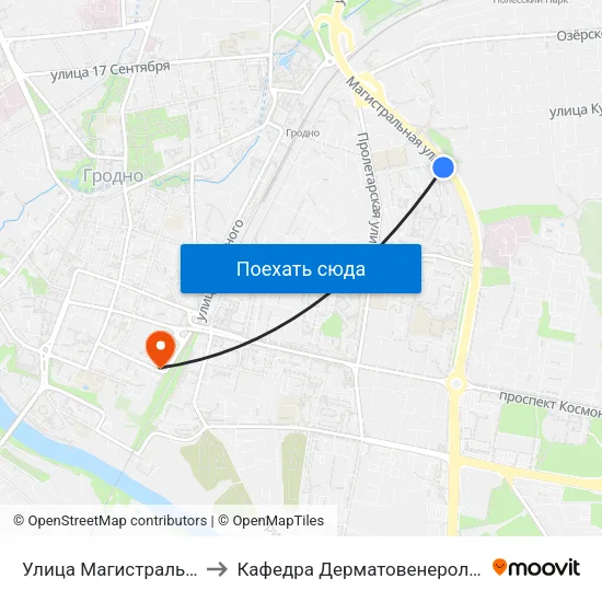 Улица Магистральная to Кафедра Дерматовенерологии map