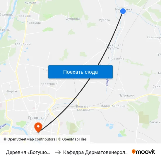 Деревня «Богушовка» to Кафедра Дерматовенерологии map