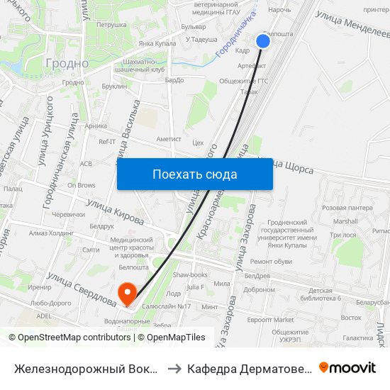 Железнодорожный Вокзал «Гродно» to Кафедра Дерматовенерологии map