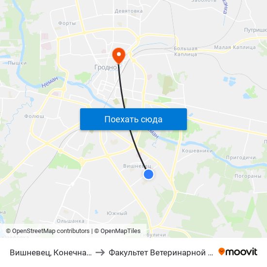 Вишневец, Конечная (Высадка) to Факультет Ветеринарной Медицины Ггау map