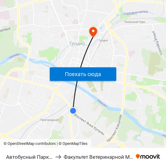 Автобусный Парк Г. Гродно to Факультет Ветеринарной Медицины Ггау map