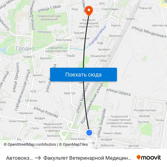 Автовокзал to Факультет Ветеринарной Медицины Ггау map