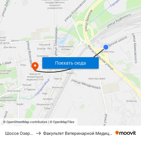 Шоссе Озерское to Факультет Ветеринарной Медицины Ггау map