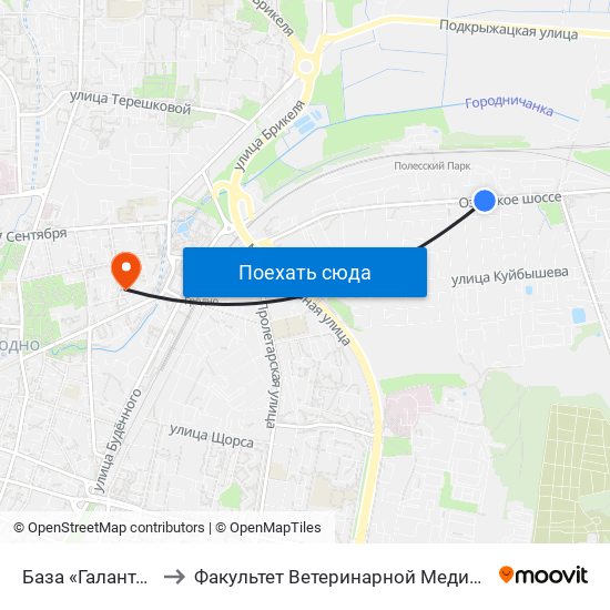 База «Галантерея» to Факультет Ветеринарной Медицины Ггау map