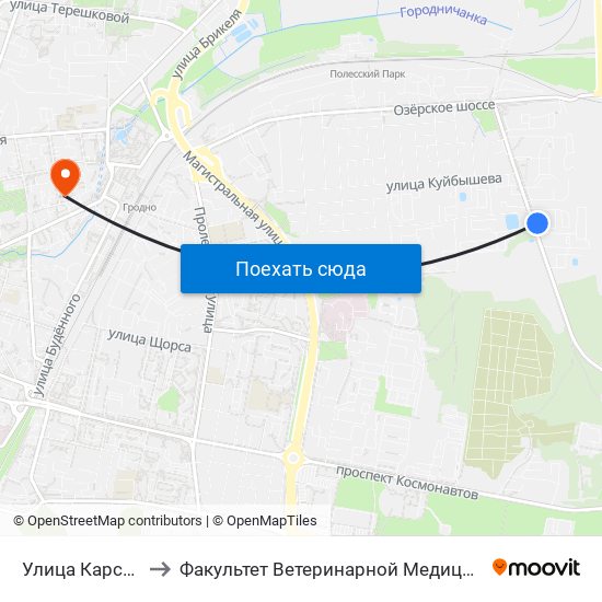 Улица Карского to Факультет Ветеринарной Медицины Ггау map
