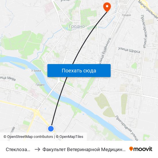 Стеклозавод to Факультет Ветеринарной Медицины Ггау map