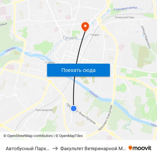 Автобусный Парк Г. Гродно to Факультет Ветеринарной Медицины Ггау map