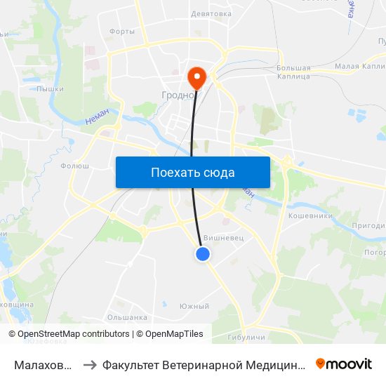 Малаховичи to Факультет Ветеринарной Медицины Ггау map