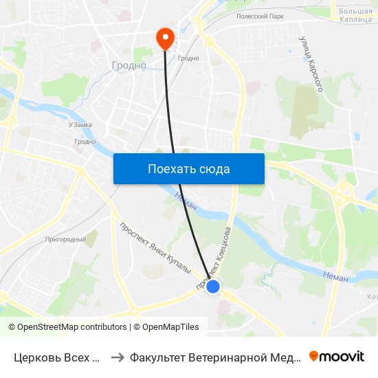 Церковь Всех Святых to Факультет Ветеринарной Медицины Ггау map