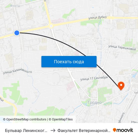 Бульвар Ленинского Комсомола to Факультет Ветеринарной Медицины Ггау map