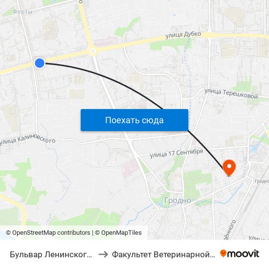 Бульвар Ленинского Комсомола to Факультет Ветеринарной Медицины Ггау map