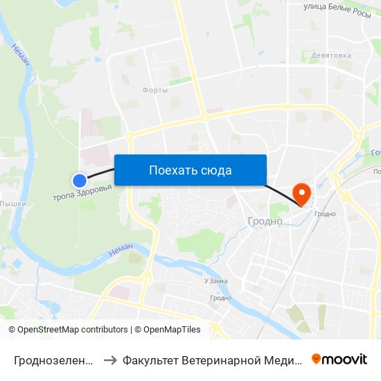 Гроднозеленстрой to Факультет Ветеринарной Медицины Ггау map