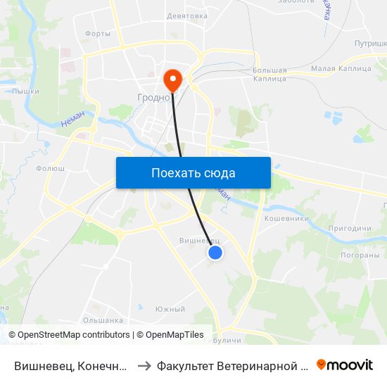 Вишневец, Конечная (Посадка) to Факультет Ветеринарной Медицины Ггау map