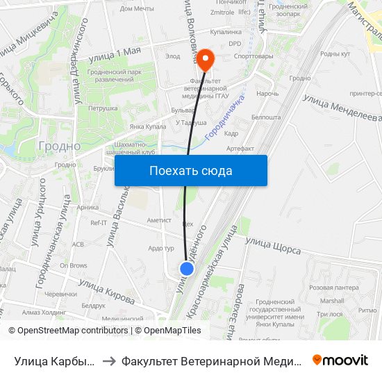 Улица Карбышева to Факультет Ветеринарной Медицины Ггау map