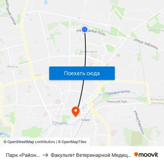 Парк «Районная» to Факультет Ветеринарной Медицины Ггау map