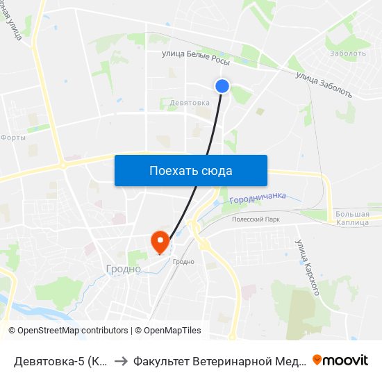 Девятовка-5 (Кольцо) to Факультет Ветеринарной Медицины Ггау map