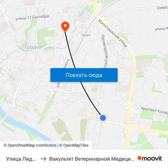 Улица Лидская to Факультет Ветеринарной Медицины Ггау map