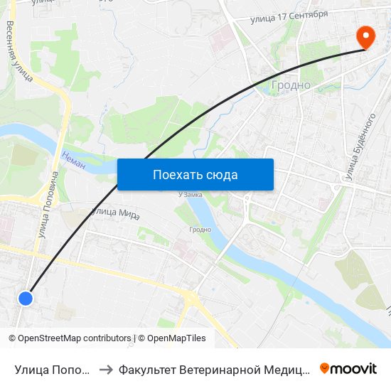 Улица Поповича to Факультет Ветеринарной Медицины Ггау map