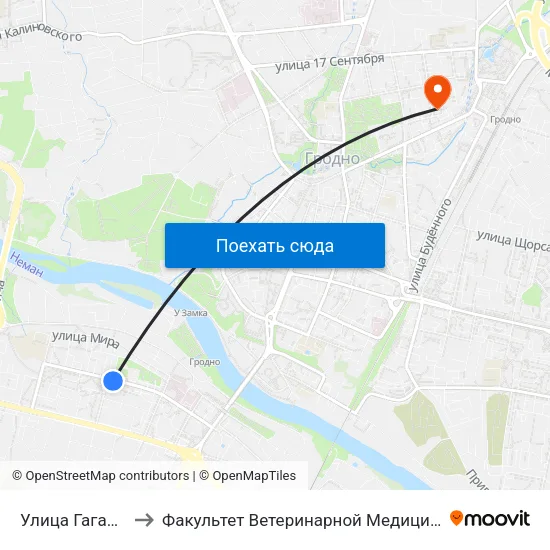 Улица Гагарина to Факультет Ветеринарной Медицины Ггау map