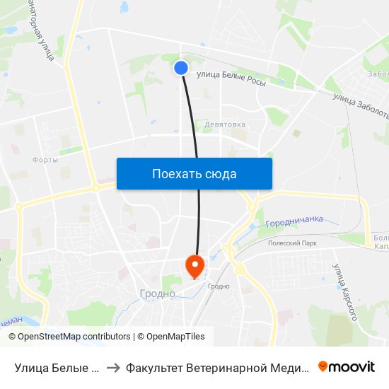 Улица Белые Росы to Факультет Ветеринарной Медицины Ггау map