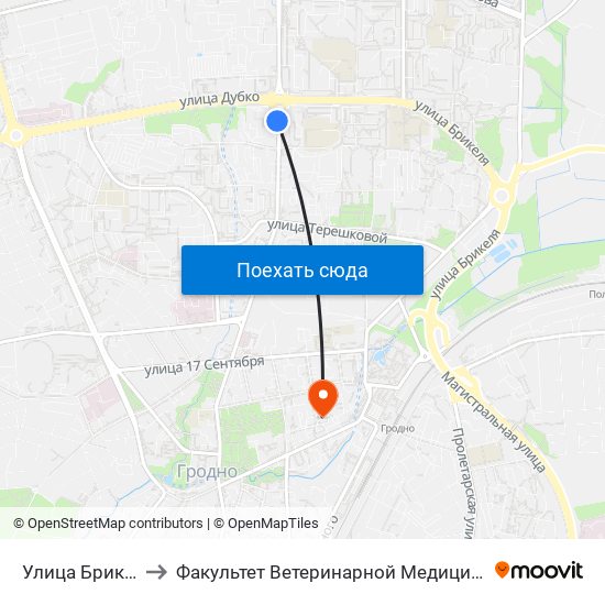 Улица Брикеля to Факультет Ветеринарной Медицины Ггау map