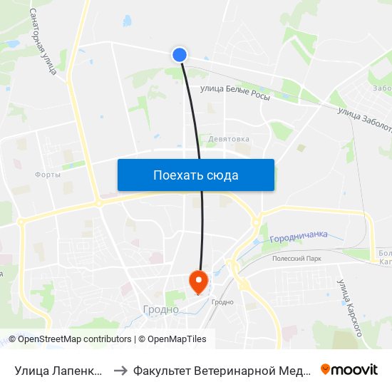 Улица Лапенковская to Факультет Ветеринарной Медицины Ггау map