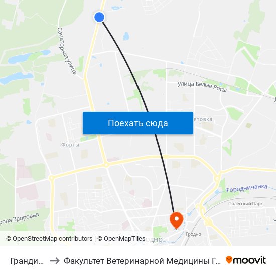 Грандичи to Факультет Ветеринарной Медицины Ггау map