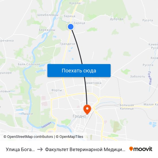 Улица Богатая to Факультет Ветеринарной Медицины Ггау map