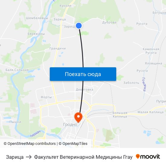 Зарица to Факультет Ветеринарной Медицины Ггау map