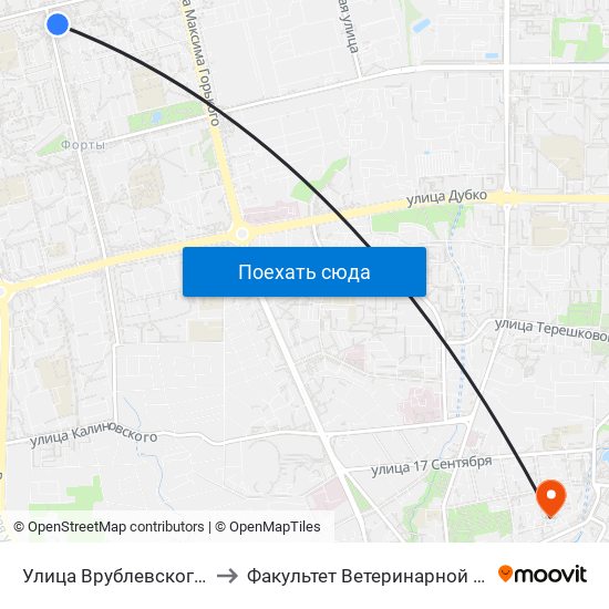 Улица Врублевского, Конечная to Факультет Ветеринарной Медицины Ггау map