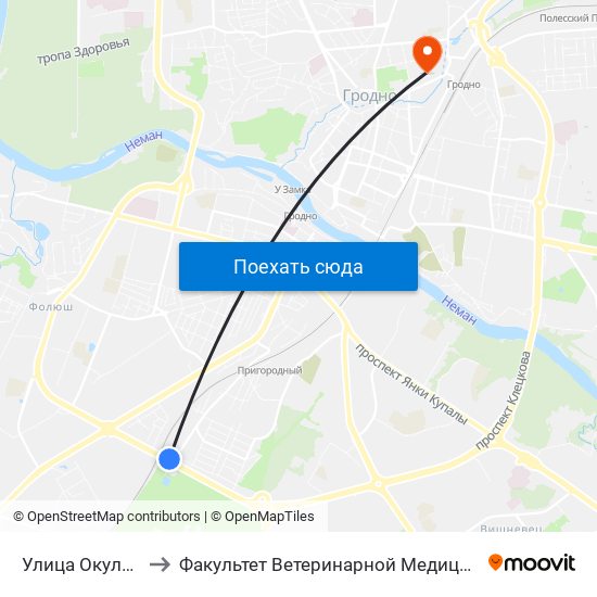 Улица Окульная to Факультет Ветеринарной Медицины Ггау map