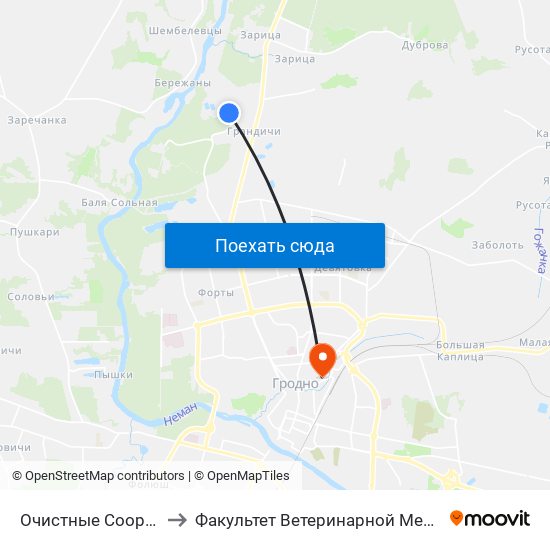 Очистные Сооружения to Факультет Ветеринарной Медицины Ггау map