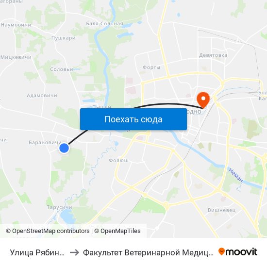 Улица Рябиновая to Факультет Ветеринарной Медицины Ггау map