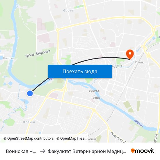 Воинская Часть to Факультет Ветеринарной Медицины Ггау map